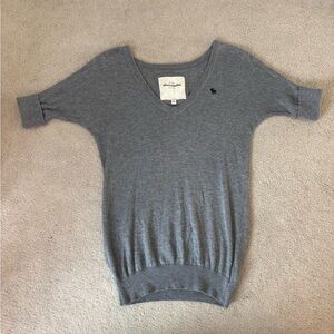 Abercrombie & Fitch Y2K Vintage Cuff Sleeve V-Neck Gray Knit Sweater Bella Swan